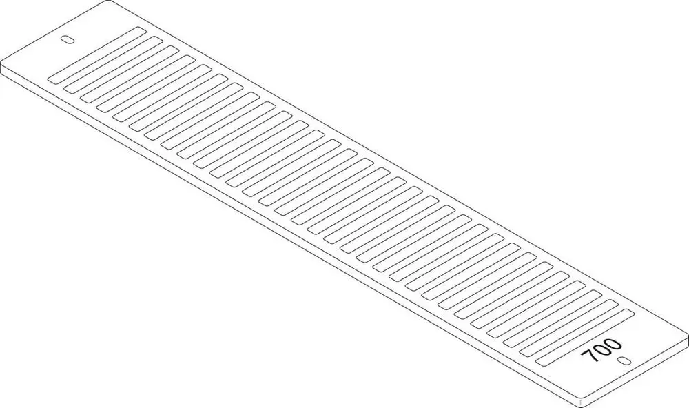 Weißes Aufsteckgitter von Bosch mit mehreren länglichen Öffnungen, geeignet für eine Montage. Das Produkt hat eine klare Form und eine glatte Oberfläche.